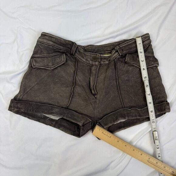 Doma Lamb Leather Mini Shorts 28" S Grey Brown Washed Vintage Finish $500 - Picture 3 of 16